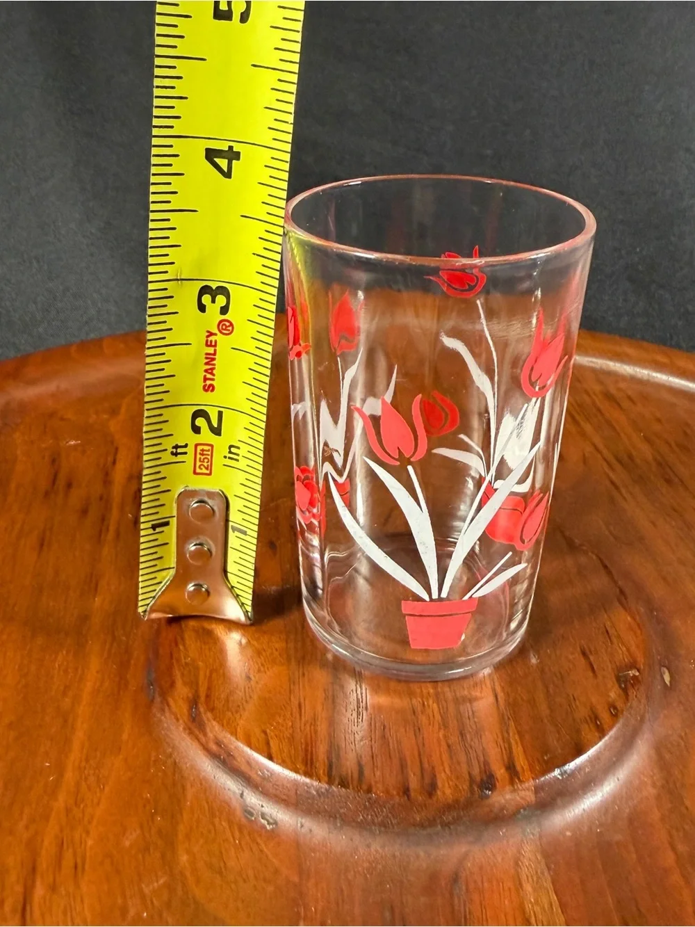 Vintage Floral Glass Tumbler Set - Red and Blue Tulip Design